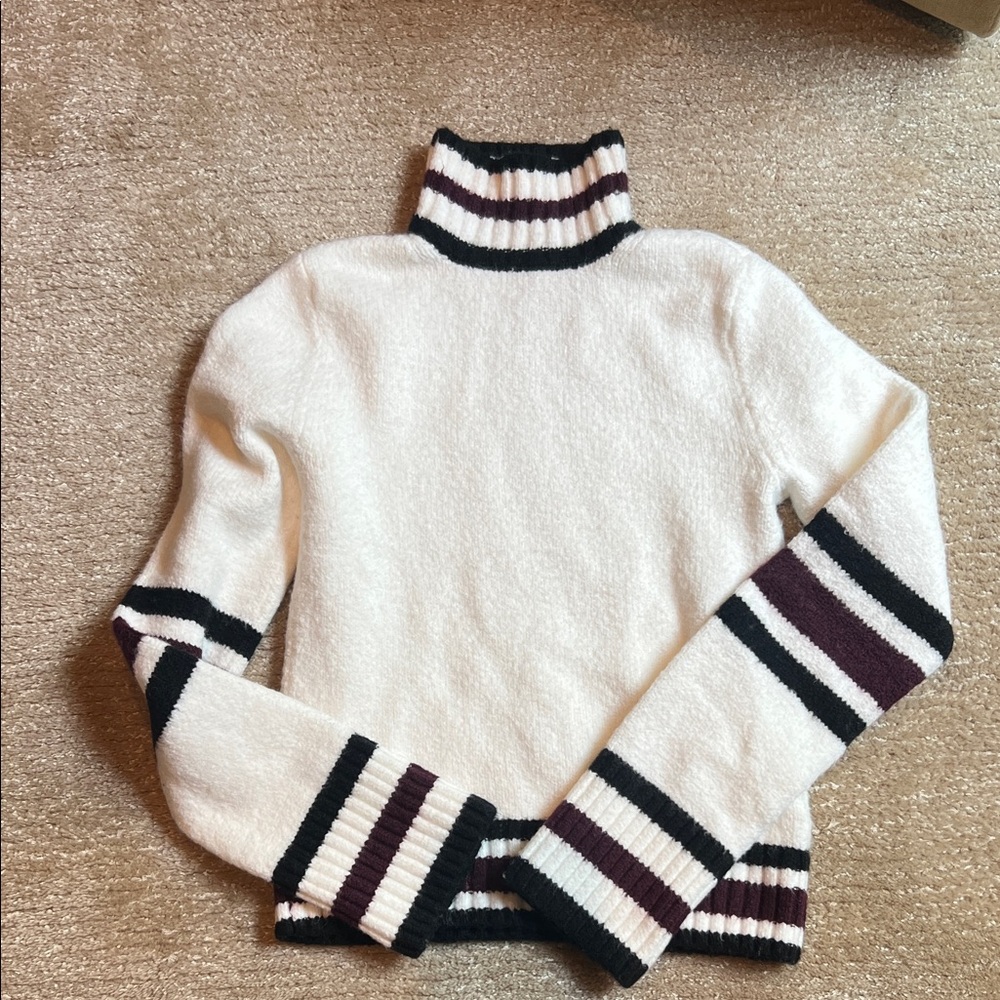 Madewell White and Black Striped Turtleneck Sweater
